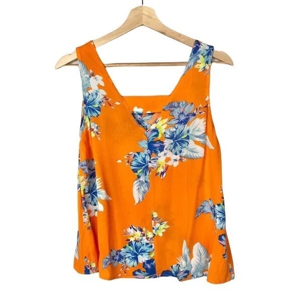 A.N.A. Orange Floral Tank Top Blouse - Picture 1 of 4